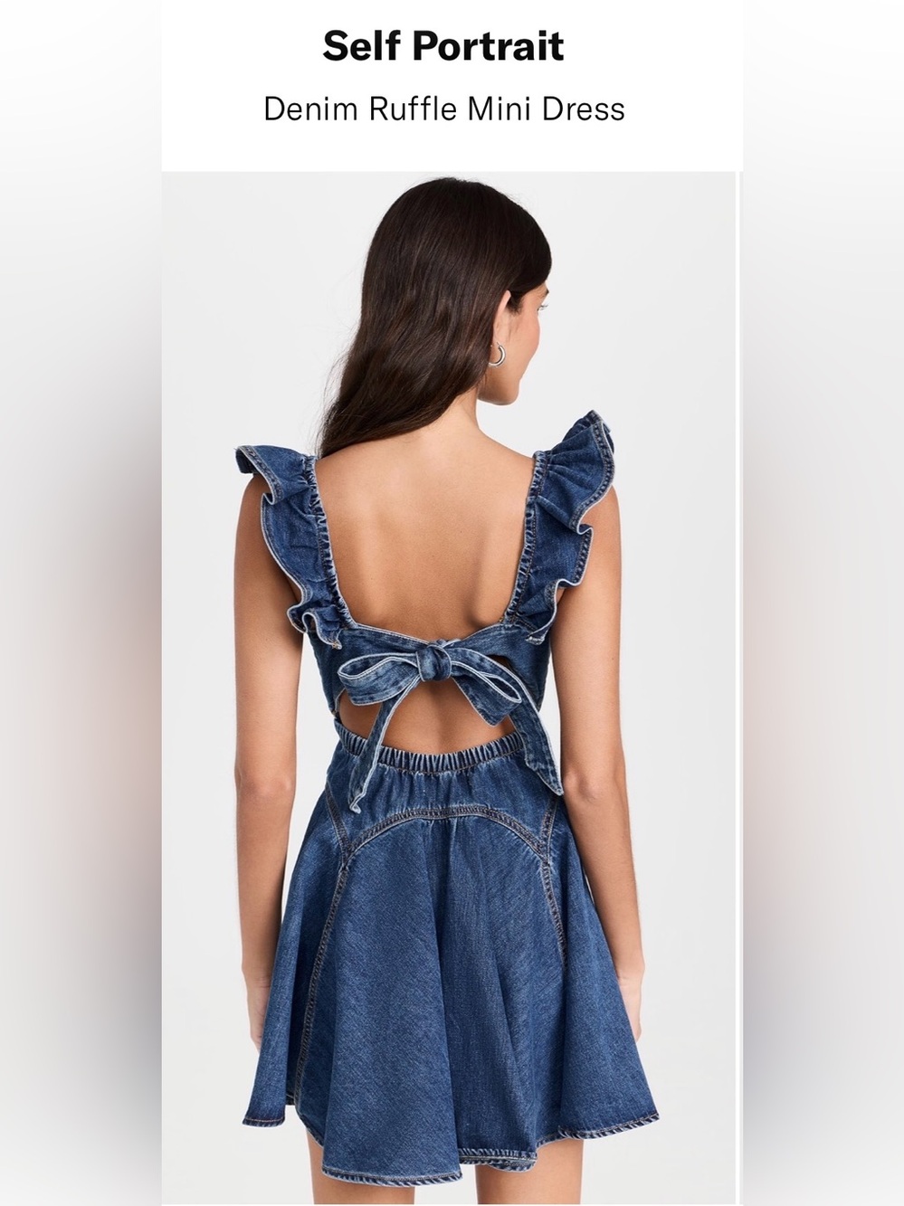 Self-Portrait Denim Ruffle Mini Dress US 6 Open Back - Picture 4 of 10